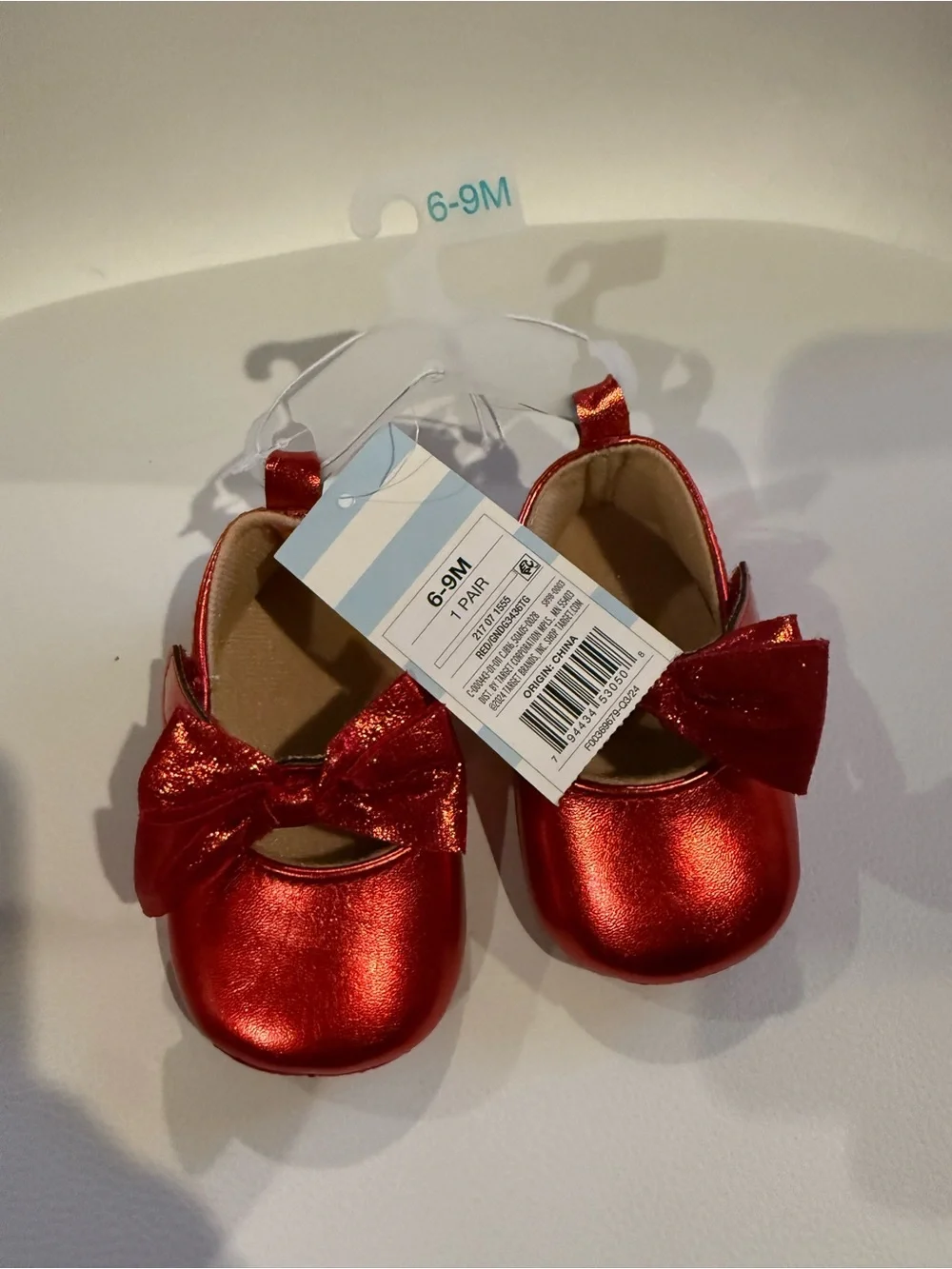☀️🌊 Target Shiny Red Baby Mary Jane Shoes with Bow NWT